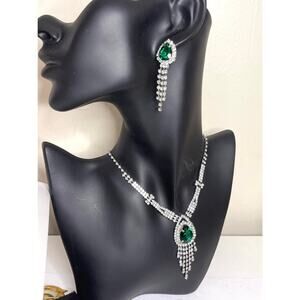 New Necklace Earrings Green Clear Rhinestone Fashion Jewelry Set  F024